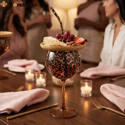 📍Leopard Print Wine Glass & Snack Charcuterie Set