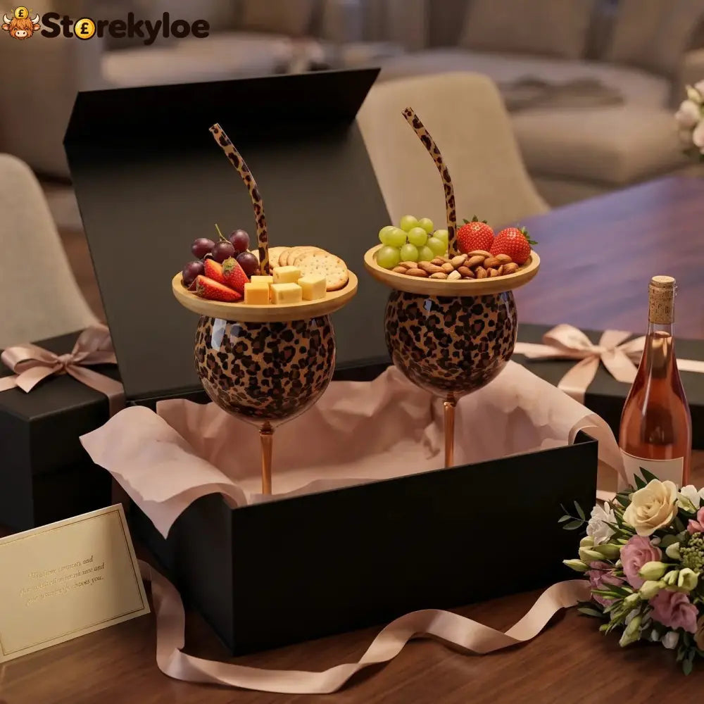 📍Leopard Print Wine Glass & Snack Charcuterie Set