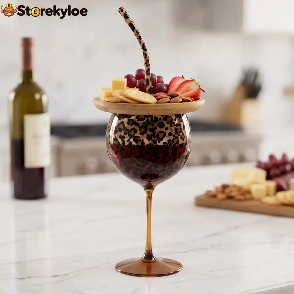 📍Leopard Print Wine Glass & Snack Charcuterie Set