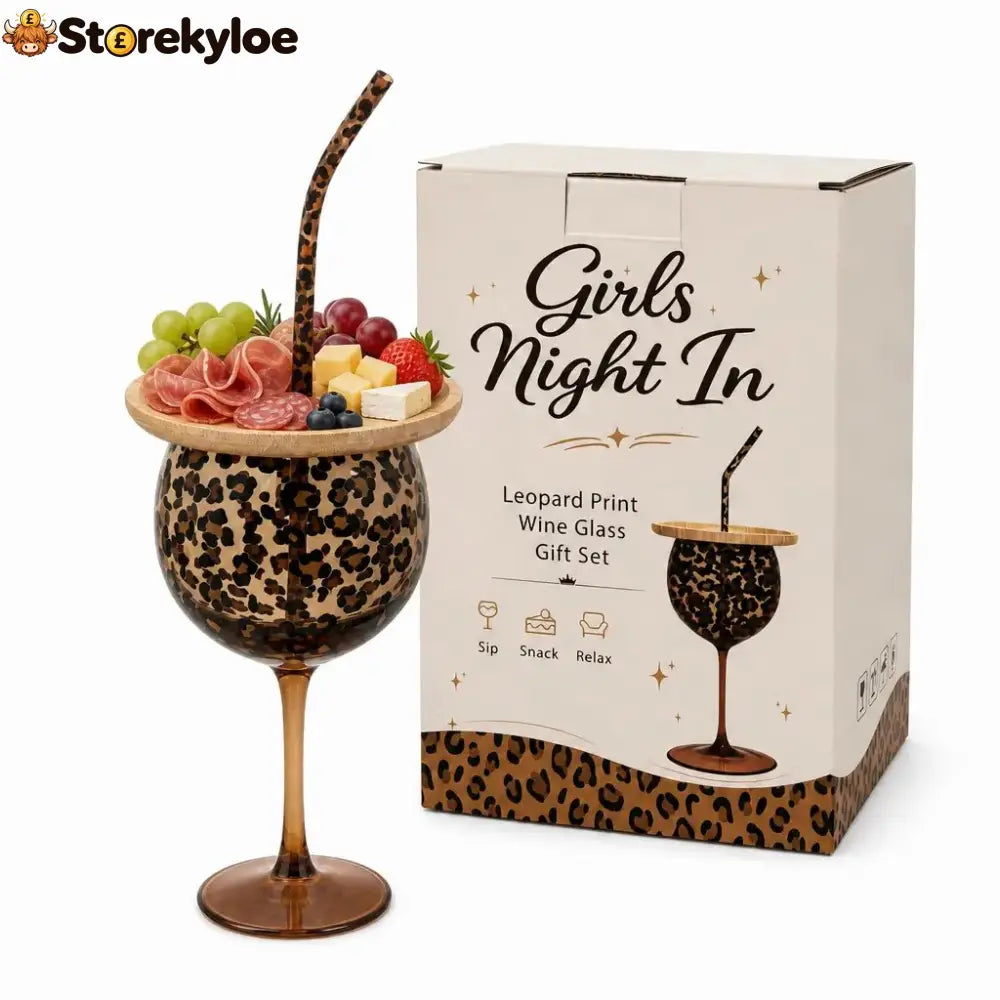 📍Leopard Print Wine Glass & Snack Charcuterie Set