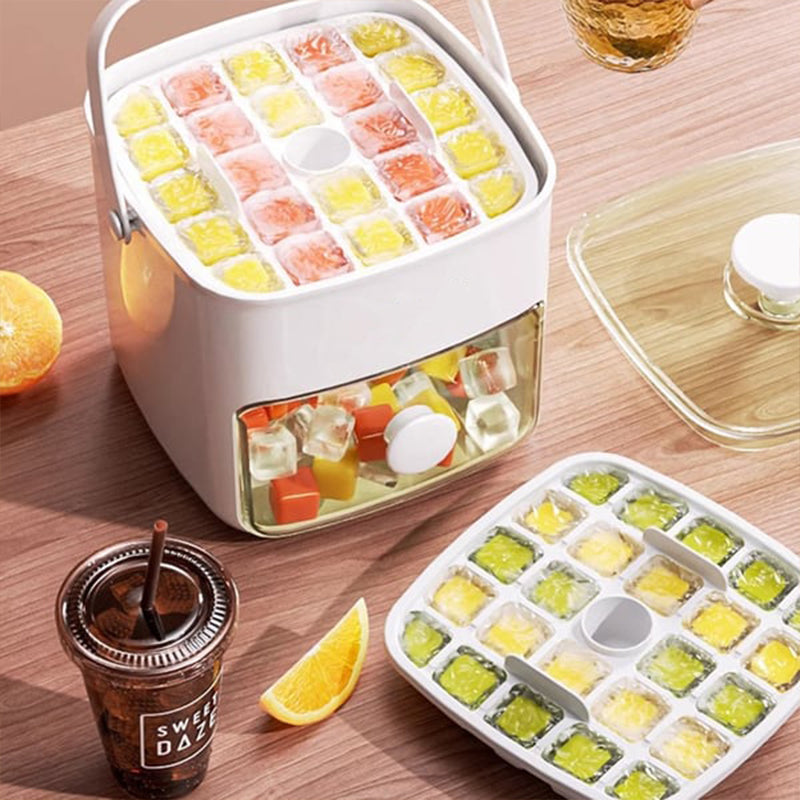 🔥Essentials for Summer🧊2 Tier Convenient Push-In Ice Cube Mold with Tray Case❄️🍹