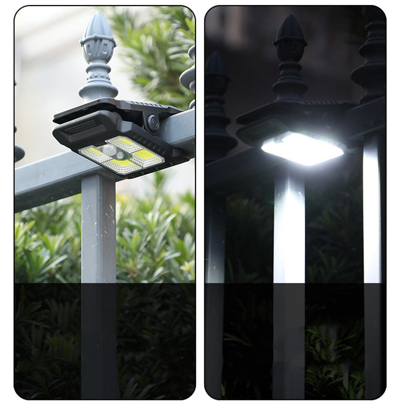 Outdoor solar-powered light with clip and motion sensor