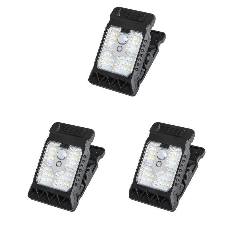 Outdoor solar-powered light with clip and motion sensor