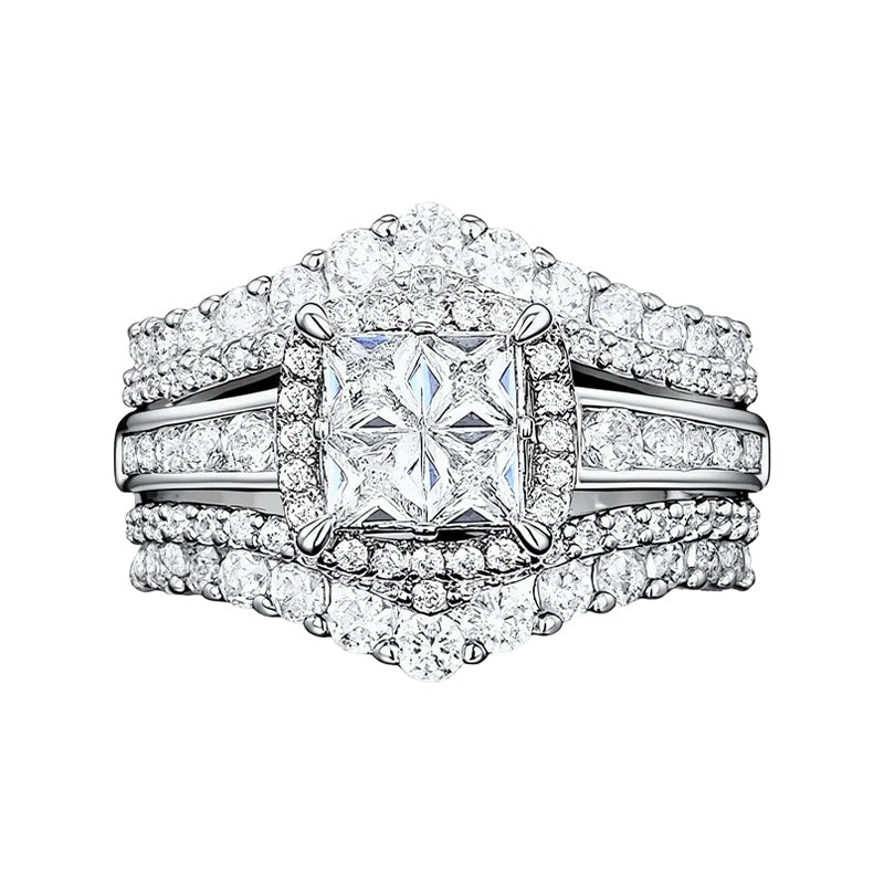 ✨Women's Princess Cut Cubic Zirconia Filled Ring – Pave Setting, Multi-Layer Band, Sparkle