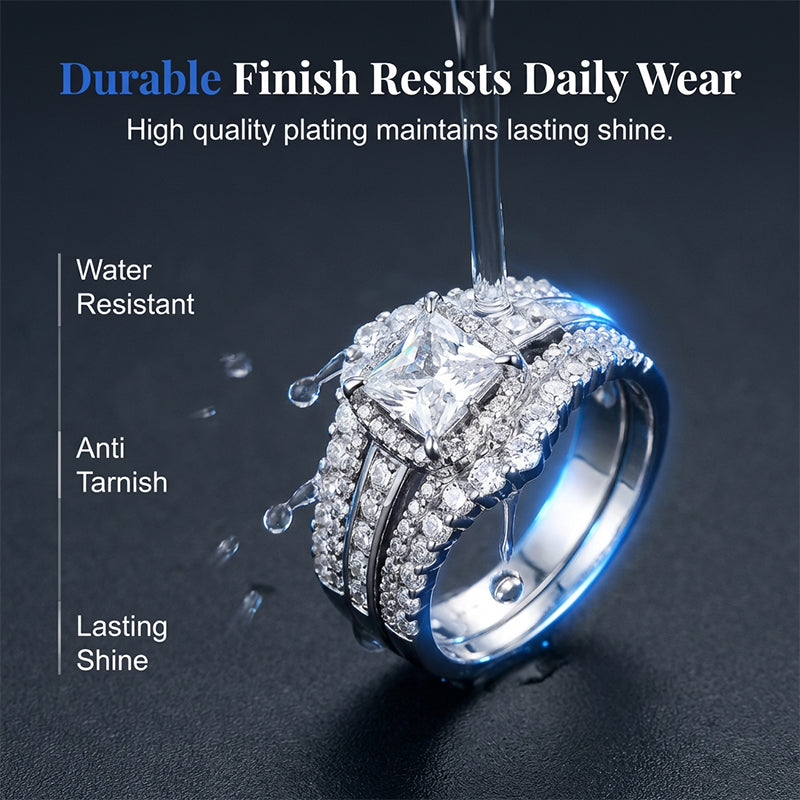 ✨Women's Princess Cut Cubic Zirconia Filled Ring – Pave Setting, Multi-Layer Band, Sparkle