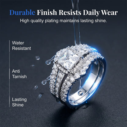 ✨Women's Princess Cut Cubic Zirconia Filled Ring – Pave Setting, Multi-Layer Band, Sparkle