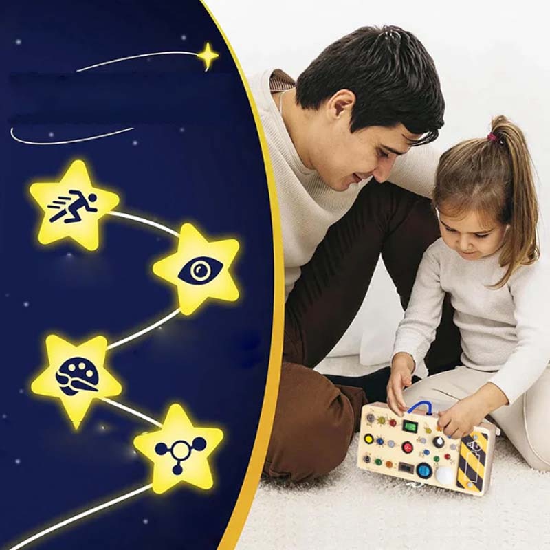 🔆 LED Light Wooden Busy Board – Switch & Button Sensory Toy, Montessori Early Learning, Best Gift for 1-3 Year Old Boys & Girls 🧒