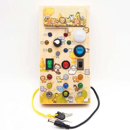 🔆 LED Light Wooden Busy Board – Switch & Button Sensory Toy, Montessori Early Learning, Best Gift for 1-3 Year Old Boys & Girls 🧒