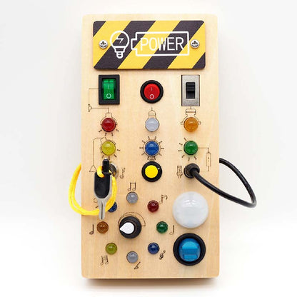 🔆 LED Light Wooden Busy Board – Switch & Button Sensory Toy, Montessori Early Learning, Best Gift for 1-3 Year Old Boys & Girls 🧒