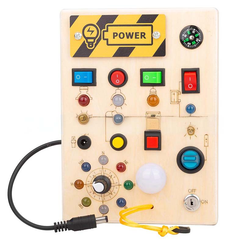 🔆 LED Light Wooden Busy Board – Switch & Button Sensory Toy, Montessori Early Learning, Best Gift for 1-3 Year Old Boys & Girls 🧒