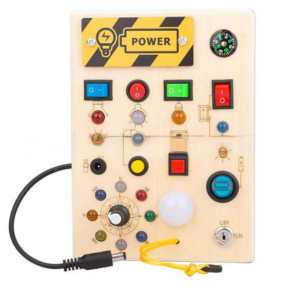🔆 LED Light Wooden Busy Board – Switch & Button Sensory Toy, Montessori Early Learning, Best Gift for 1-3 Year Old Boys & Girls 🧒