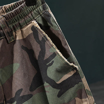 ⚡ Men's Studded Camo Cargo Shorts – Distressed, Multi-Pocket & Elastic Waist – Rugged Streetwear Cargo Shorts 🛹