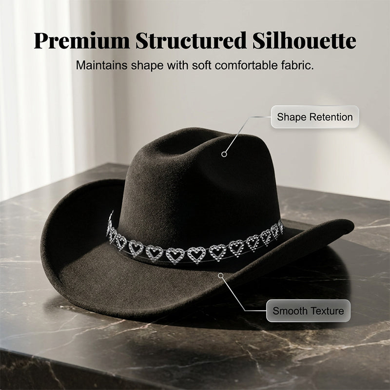 🤠Rhinestone Heart-Shaped Denim Hat | Elegant French Jazz Fedora