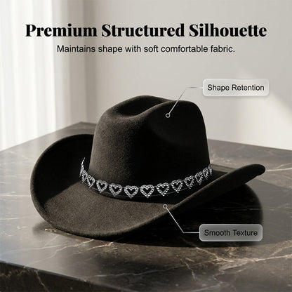 🤠Rhinestone Heart-Shaped Denim Hat | Elegant French Jazz Fedora