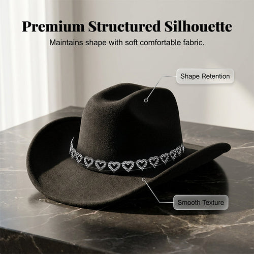 🤠Rhinestone Heart-Shaped Denim Hat | Elegant French Jazz Fedora