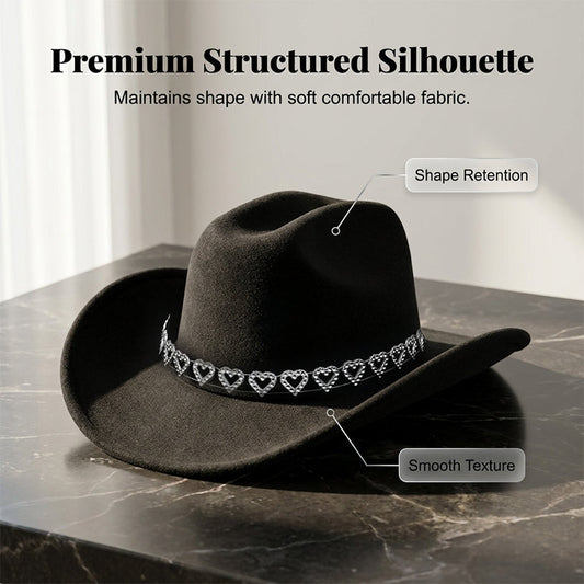 🤠Rhinestone Heart-Shaped Denim Hat | Elegant French Jazz Fedora