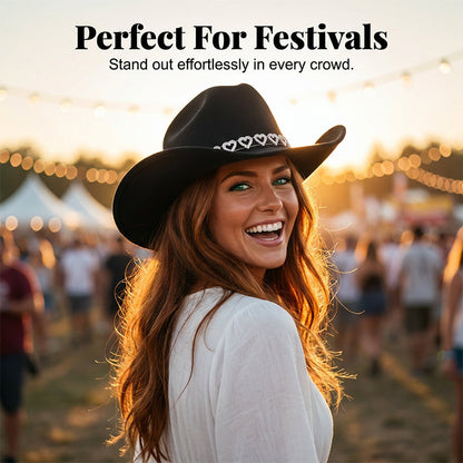 🤠Rhinestone Heart-Shaped Denim Hat | Elegant French Jazz Fedora
