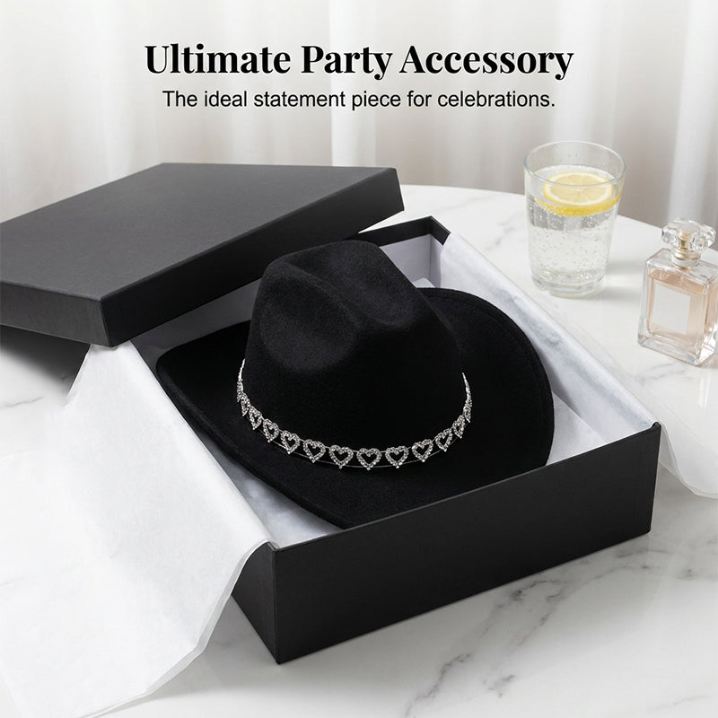 🤠Rhinestone Heart-Shaped Denim Hat | Elegant French Jazz Fedora