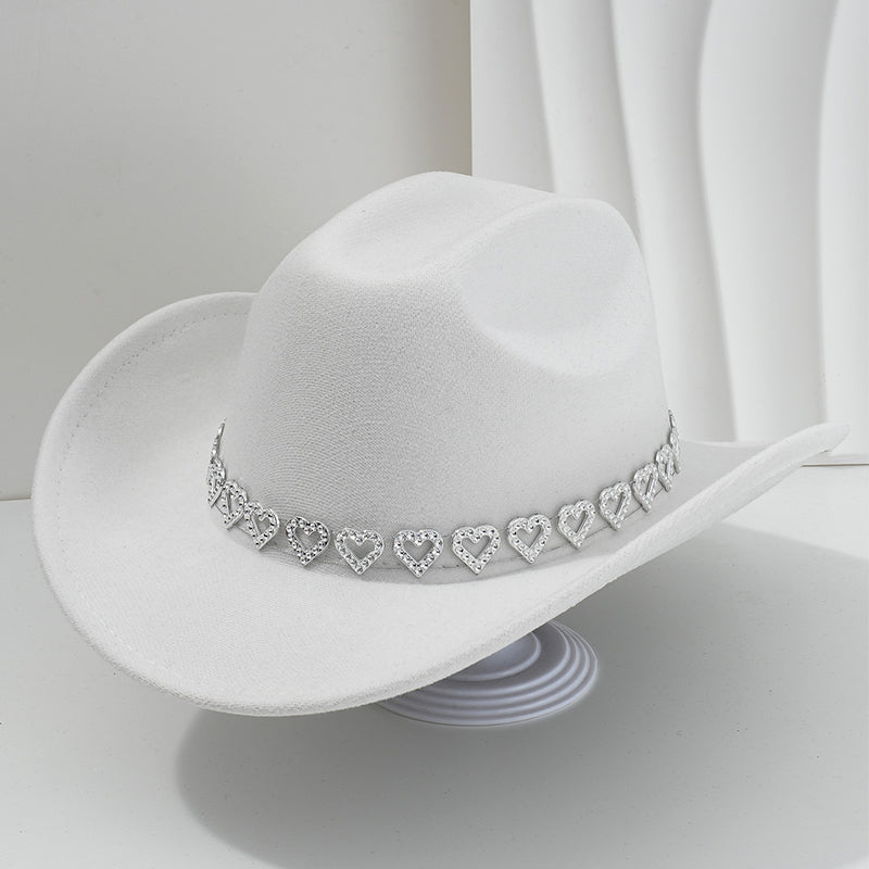 🤠Rhinestone Heart-Shaped Denim Hat | Elegant French Jazz Fedora