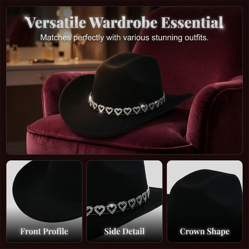 🤠Rhinestone Heart-Shaped Denim Hat | Elegant French Jazz Fedora