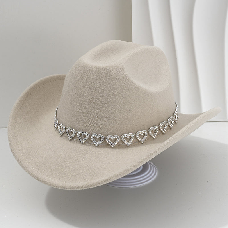 🤠Rhinestone Heart-Shaped Denim Hat | Elegant French Jazz Fedora