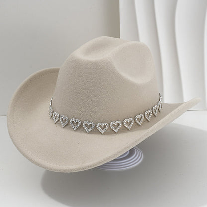 🤠Rhinestone Heart-Shaped Denim Hat | Elegant French Jazz Fedora
