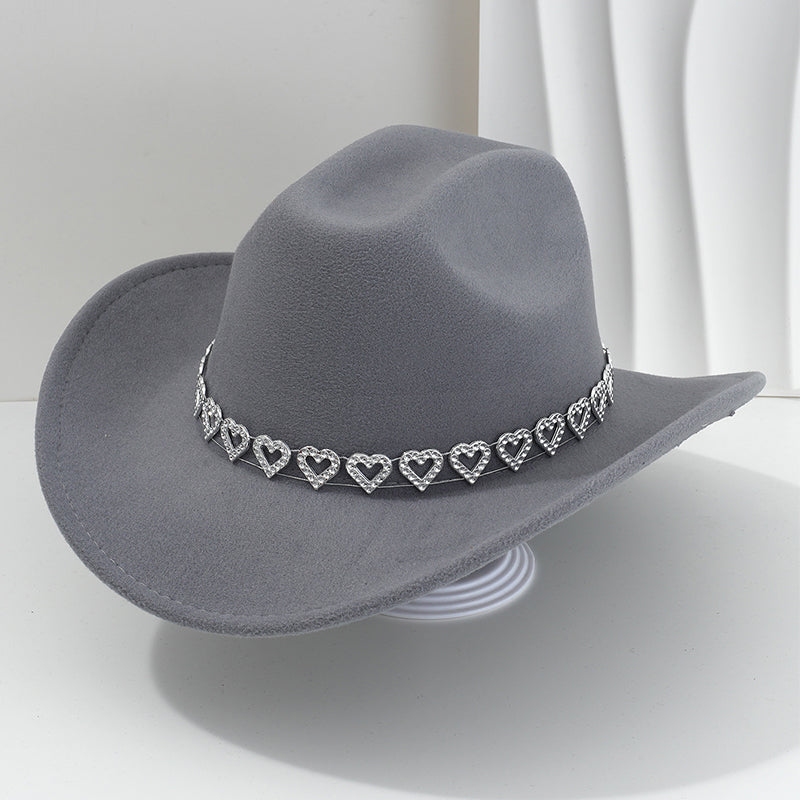 🤠Rhinestone Heart-Shaped Denim Hat | Elegant French Jazz Fedora