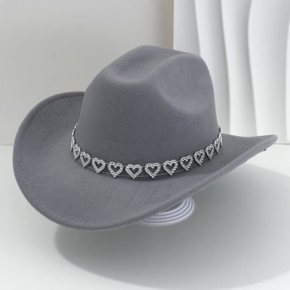 🤠Rhinestone Heart-Shaped Denim Hat | Elegant French Jazz Fedora