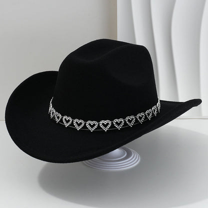 🤠Rhinestone Heart-Shaped Denim Hat | Elegant French Jazz Fedora