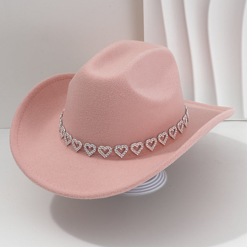 🤠Rhinestone Heart-Shaped Denim Hat | Elegant French Jazz Fedora