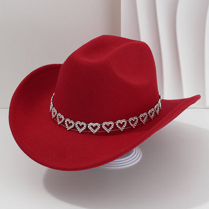 🤠Rhinestone Heart-Shaped Denim Hat | Elegant French Jazz Fedora