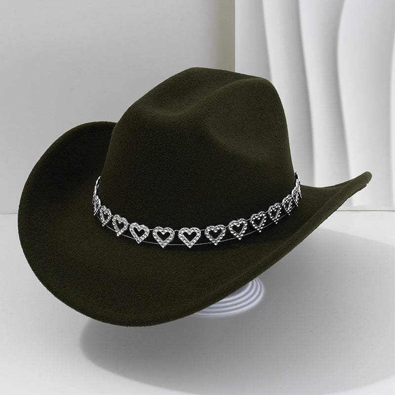 🤠Rhinestone Heart-Shaped Denim Hat | Elegant French Jazz Fedora