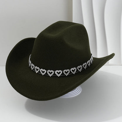 🤠Rhinestone Heart-Shaped Denim Hat | Elegant French Jazz Fedora