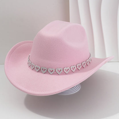 🤠Rhinestone Heart-Shaped Denim Hat | Elegant French Jazz Fedora