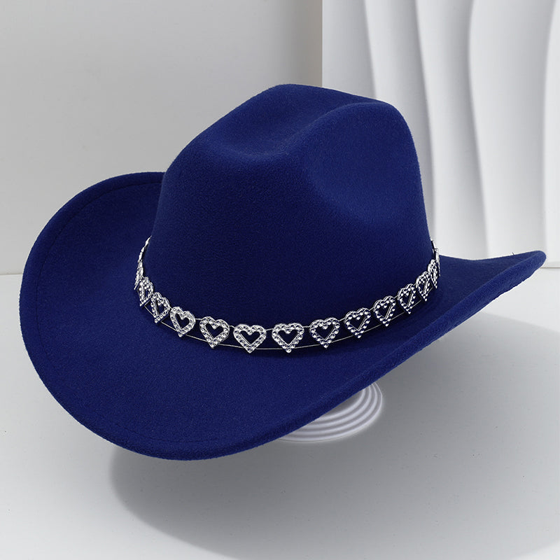 🤠Rhinestone Heart-Shaped Denim Hat | Elegant French Jazz Fedora