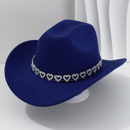 🤠Rhinestone Heart-Shaped Denim Hat | Elegant French Jazz Fedora