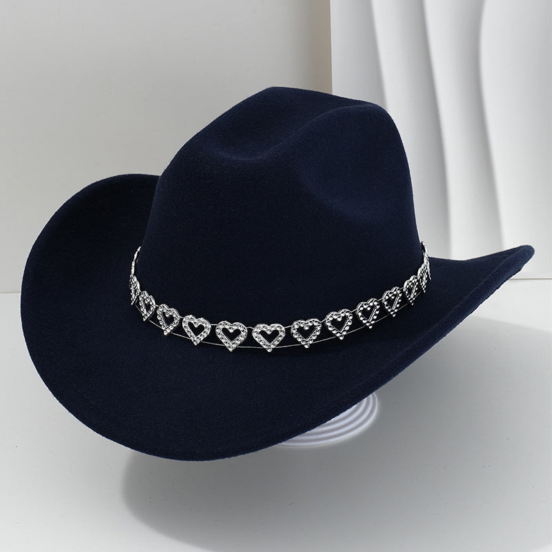 🤠Rhinestone Heart-Shaped Denim Hat | Elegant French Jazz Fedora