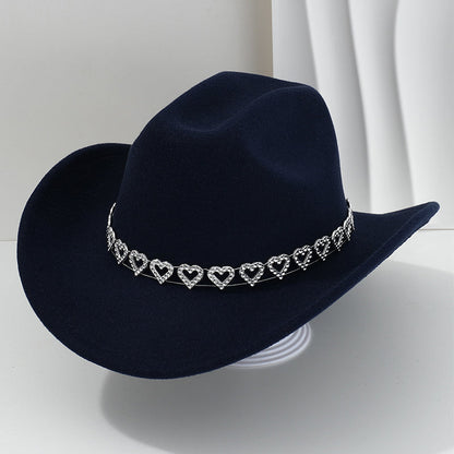 🤠Rhinestone Heart-Shaped Denim Hat | Elegant French Jazz Fedora