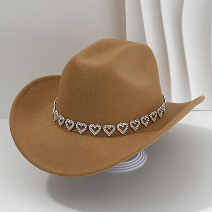 🤠Rhinestone Heart-Shaped Denim Hat | Elegant French Jazz Fedora