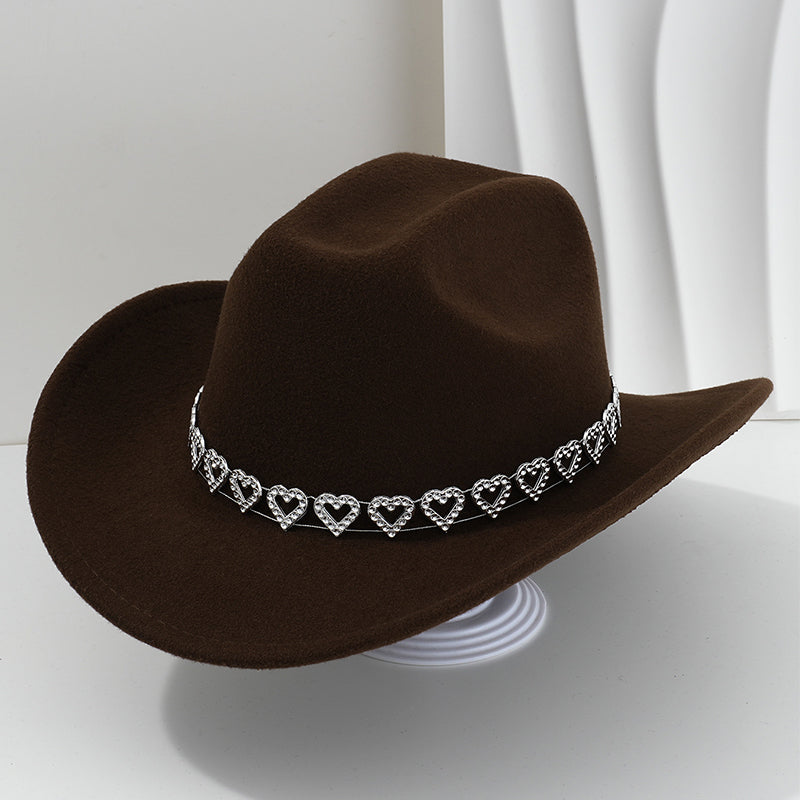 🤠Rhinestone Heart-Shaped Denim Hat | Elegant French Jazz Fedora