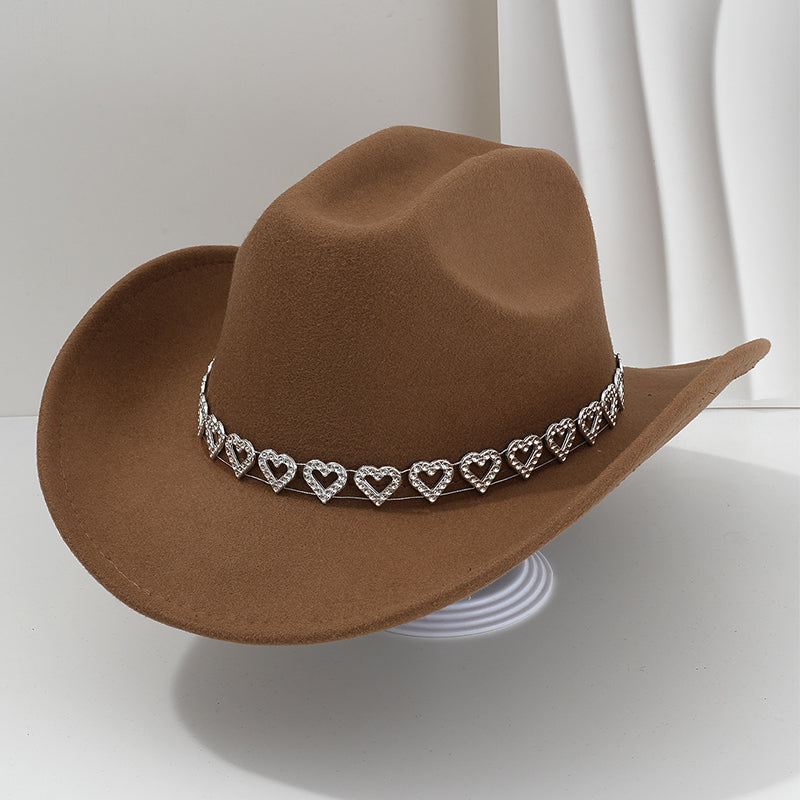 🤠Rhinestone Heart-Shaped Denim Hat | Elegant French Jazz Fedora