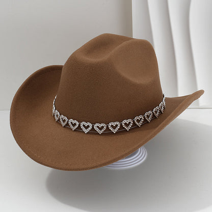 🤠Rhinestone Heart-Shaped Denim Hat | Elegant French Jazz Fedora