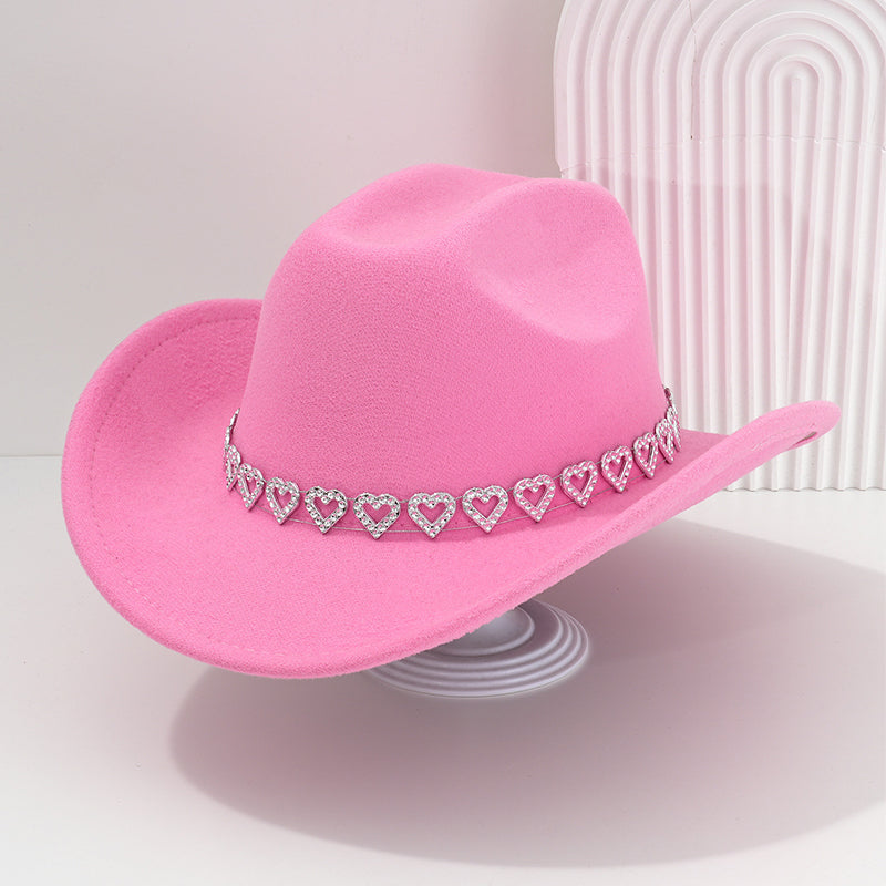 🤠Rhinestone Heart-Shaped Denim Hat | Elegant French Jazz Fedora
