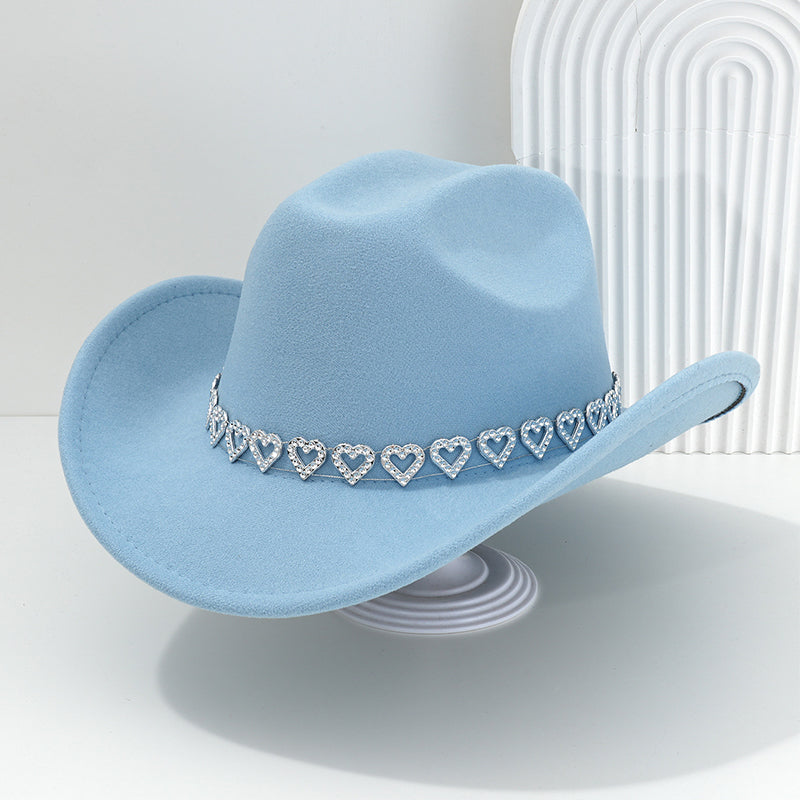 🤠Rhinestone Heart-Shaped Denim Hat | Elegant French Jazz Fedora