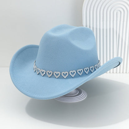 🤠Rhinestone Heart-Shaped Denim Hat | Elegant French Jazz Fedora