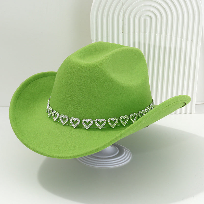 🤠Rhinestone Heart-Shaped Denim Hat | Elegant French Jazz Fedora