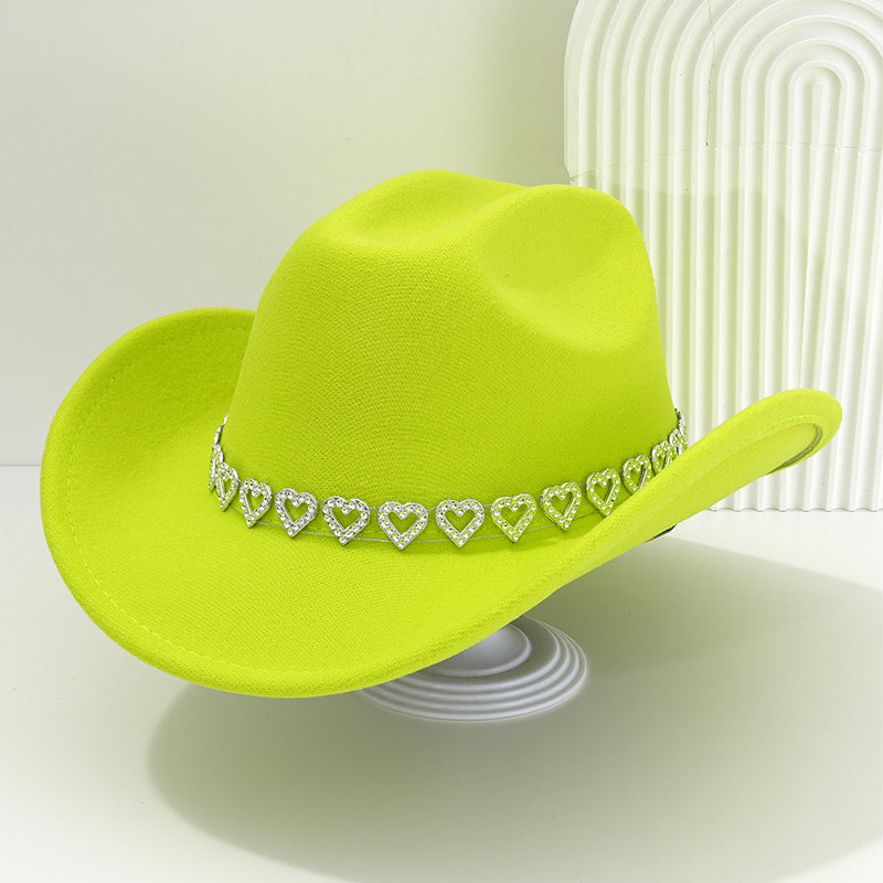 🤠Rhinestone Heart-Shaped Denim Hat | Elegant French Jazz Fedora