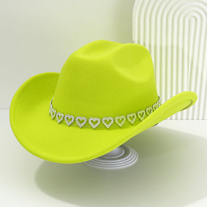 🤠Rhinestone Heart-Shaped Denim Hat | Elegant French Jazz Fedora