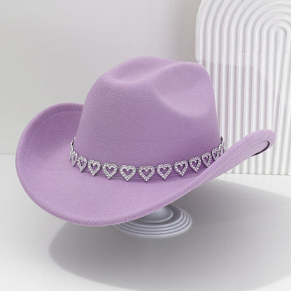 🤠Rhinestone Heart-Shaped Denim Hat | Elegant French Jazz Fedora