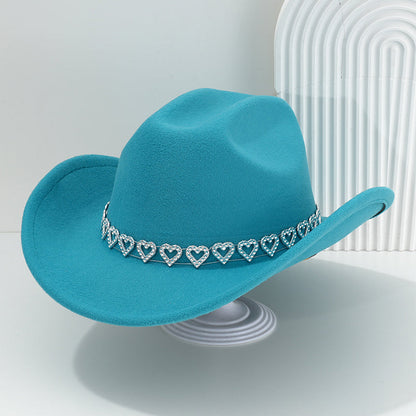 🤠Rhinestone Heart-Shaped Denim Hat | Elegant French Jazz Fedora